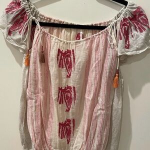 Free People Cream and Pink Boho Peasant Blouse (S)